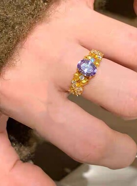 柘城钻石钻石之乡复古紫荆花轻奢戒指女中古满天星紫钻精致优雅饰