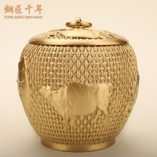 厂家铜匠千年黄铜五牛茶叶罐黄铜工艺品摆件茶具茶道铜器商务礼品