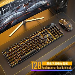 厂家跨境RAIKU雷魁 T28游戏发光键盘鼠标USB悬浮机械手感有线键鼠