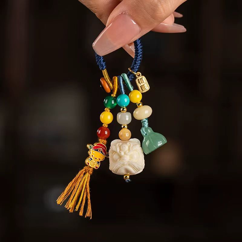 新中式汽车钥匙扣 醒狮挂件 创意小财神个性礼品挂件小饰品配件in