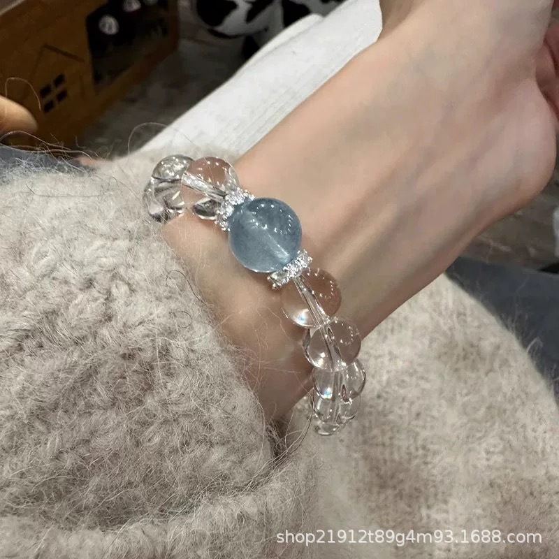 新款 白水晶手链 女生招桃花草莓晶五福转运珠海蓝宝手招财金发晶