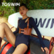 TOSWIM连体长袖 三角泳衣女夏防晒遮肚显瘦保守时尚 海边冲浪潜水