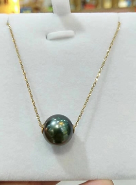 18K金天然海水珍珠吊链 锁骨项链路路通 正圆强光