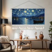 梵高油画星空挂毯玄关书房丰收挂布沙发背景墙大尺寸装 饰布画壁毯