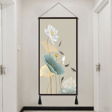 玄关装饰画荷花新中式布艺挂画现代客厅书房挂毯床头壁画竖中国风