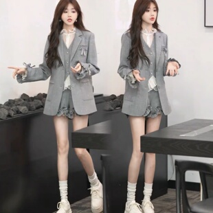 网红新款 三件套装 洋气精致欧货高端西服外套 短裤 女 马甲 2026春季
