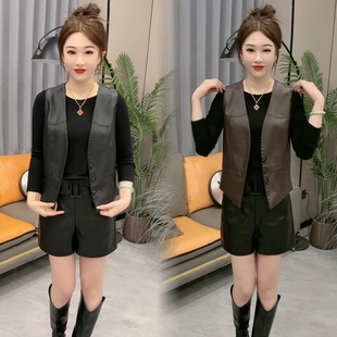 高级感显瘦水洗皮PU蛋白皮马甲 洋气显白时髦百搭个性 2025秋季 新款