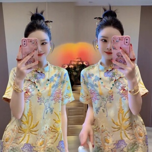 高级感国潮风气质优雅旗袍裙女新中式 提花盘扣连衣裙 新款 2025夏季