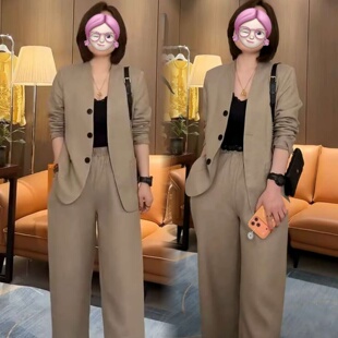 时尚高级感金丝麻老钱风欧货西服套装女小西装上衣休闲裤两件套装