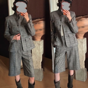 轻熟高知老钱风西装套装女秋季气质显贵小香立领外套五分裤两件套