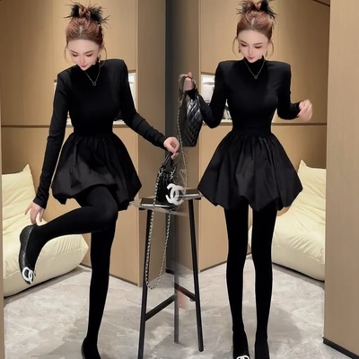 收腰时尚黑天鹅洋气蓬蓬裙连衣裙