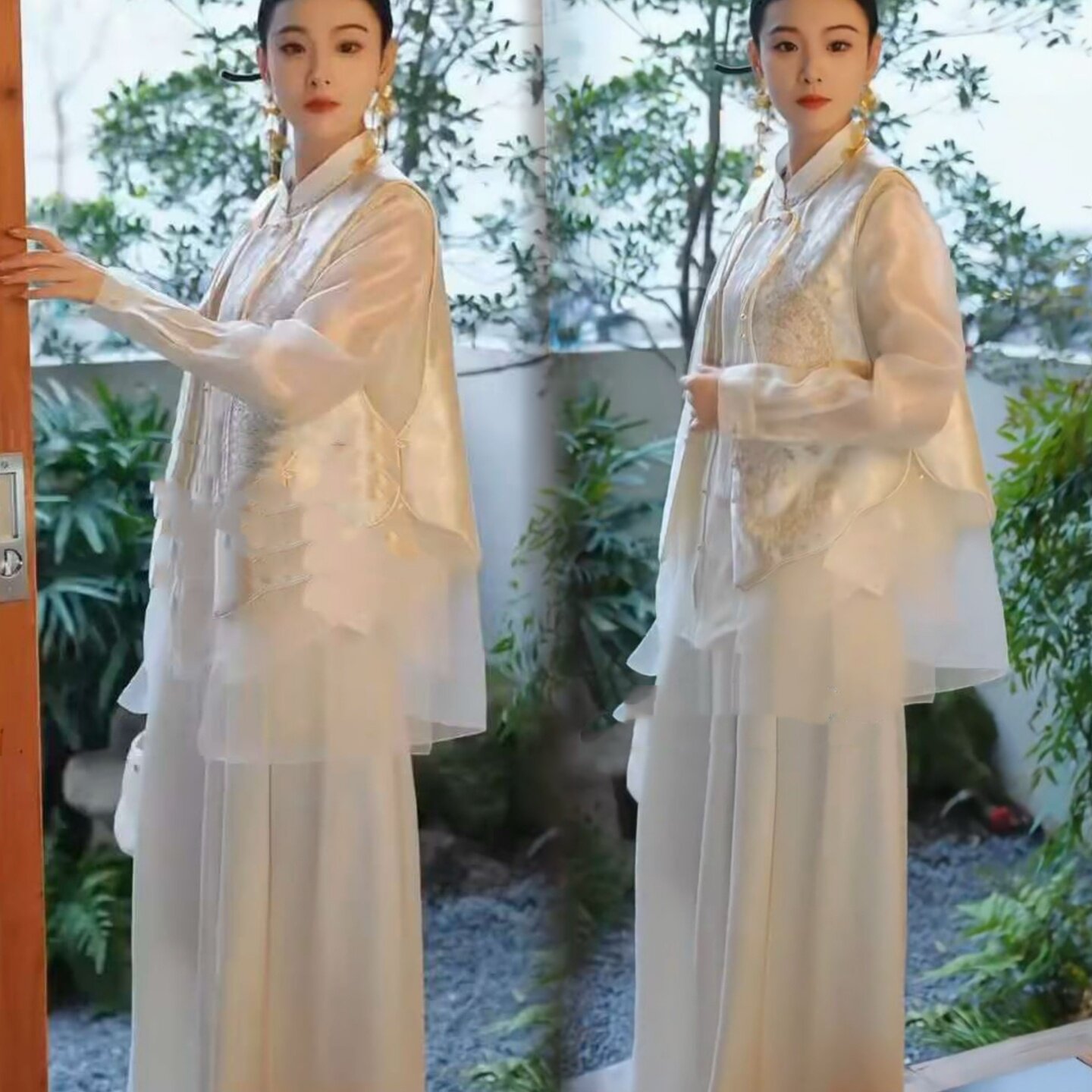 2026春季新款清冷汉服套装女白色古装国风马夹衬衫阔腿裤三件套