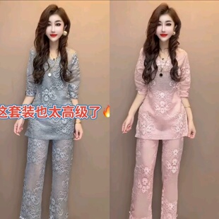 子时尚 2025春夏季 洋气纯色高级感欧货提花刺绣侧盘扣国风衫 裤 套装