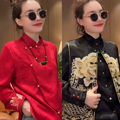 过年喜庆大红色新中式重工盘扣年年有余提花刺绣轻奢国风马甲衬衫