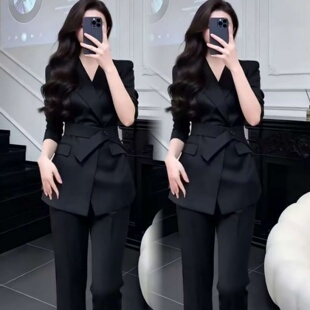 小个子御姐炸街腰带西装套装女洋气时尚今年流行高级感西服两件套
