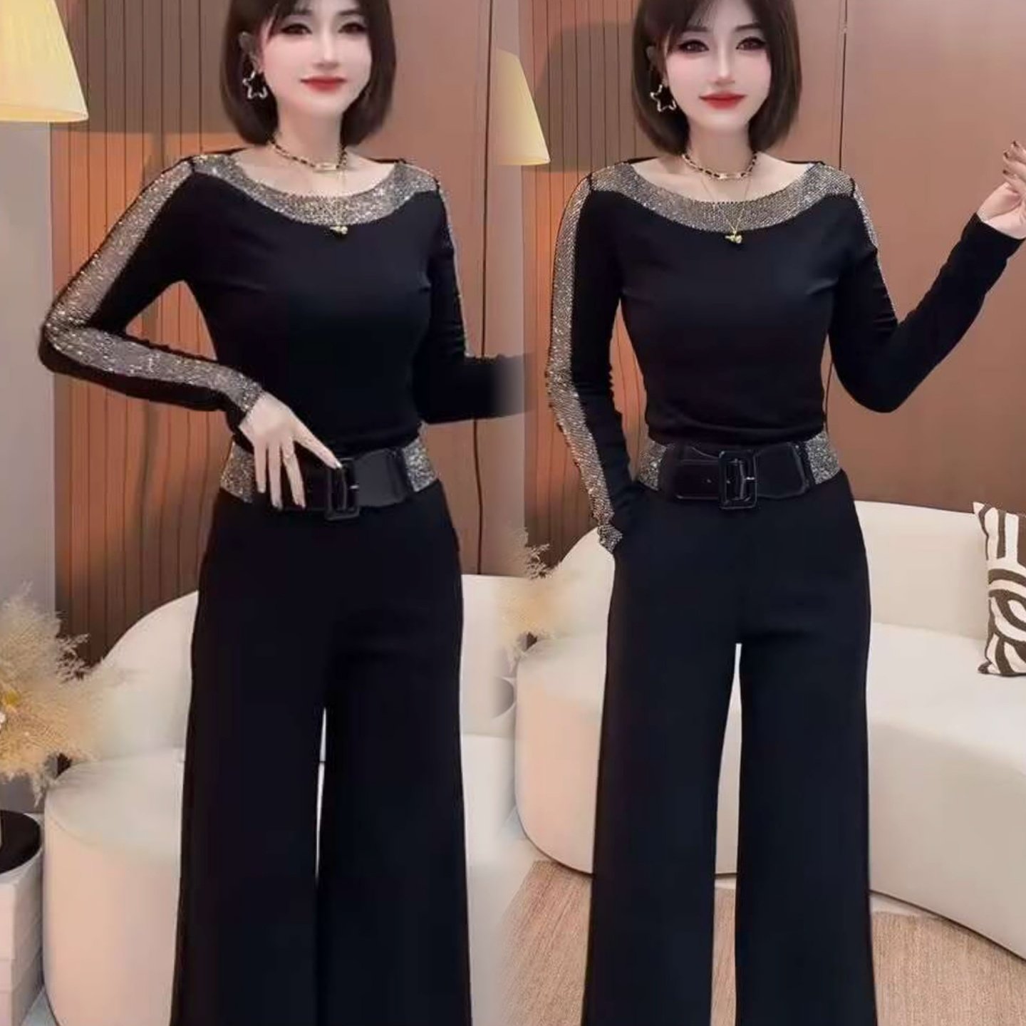 黑色高腰阔腿裤女腰带款微喇叭裤2026春秋新款大码垂感直筒长裤潮,女装/女士精品,休闲裤,淘宝优惠券,粉丝福利购,淘宝优惠卷