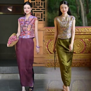 2026夏网红新款新中式两件套装裙女复古提花国风盘扣显瘦上衣半裙