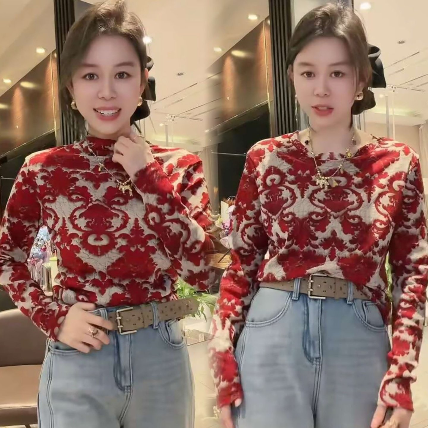 秋冬季新款洋气显白高级感温柔气质港风复古花长袖减龄打底衫上衣,女装/女士精品,T恤,淘宝优惠券,粉丝福利购,淘宝优惠卷