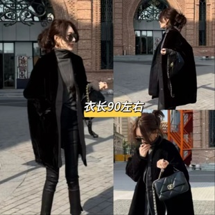 宽松百搭拼接丝绒压格加棉外套大衣棉衣 洋气欧货爆款 2025冬季 新款