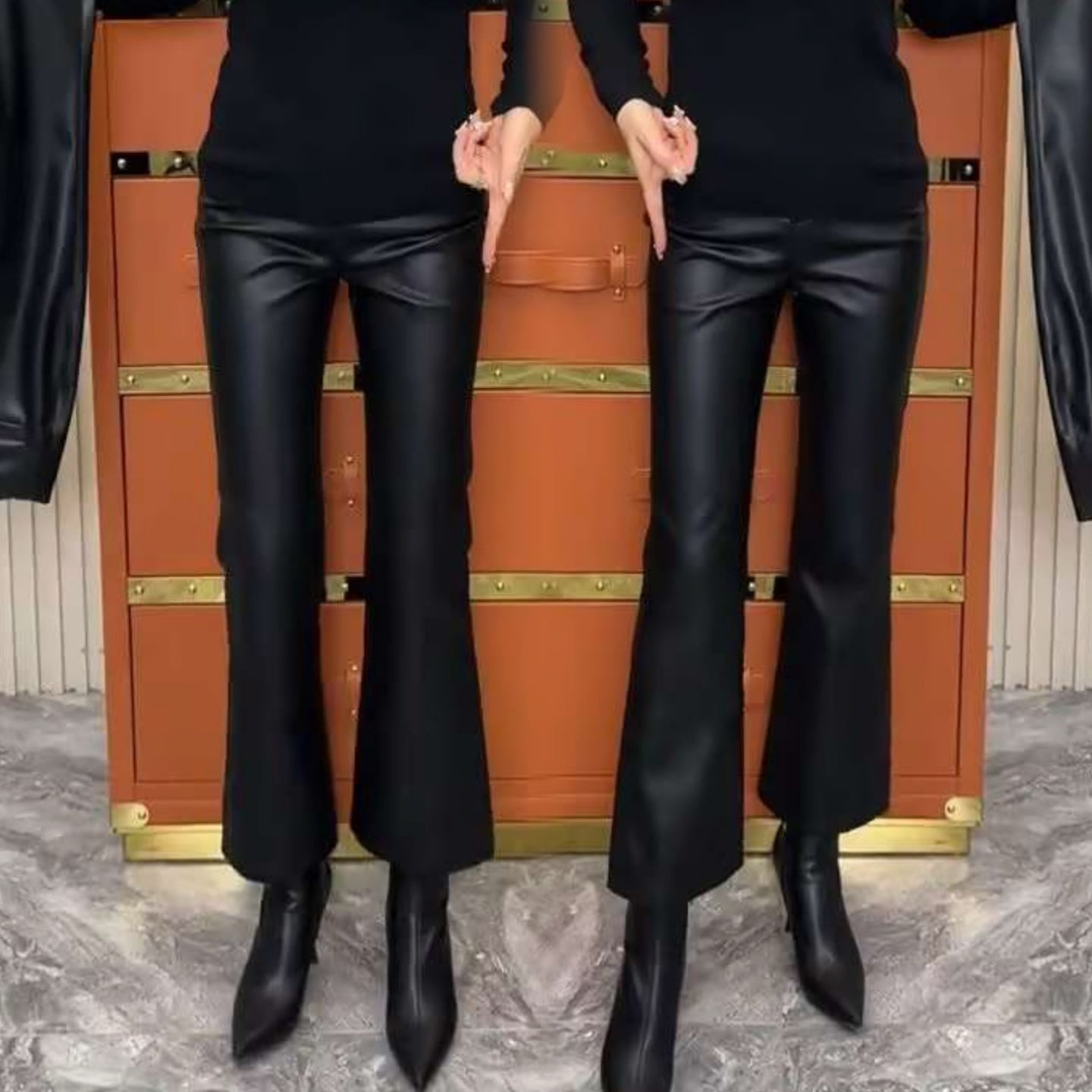 欧货高腰加绒直筒微喇叭裤九分皮裤女时尚百搭显瘦秋冬保暖仿皮裤,女装/女士精品,休闲裤,淘宝优惠券,粉丝福利购,淘宝优惠卷