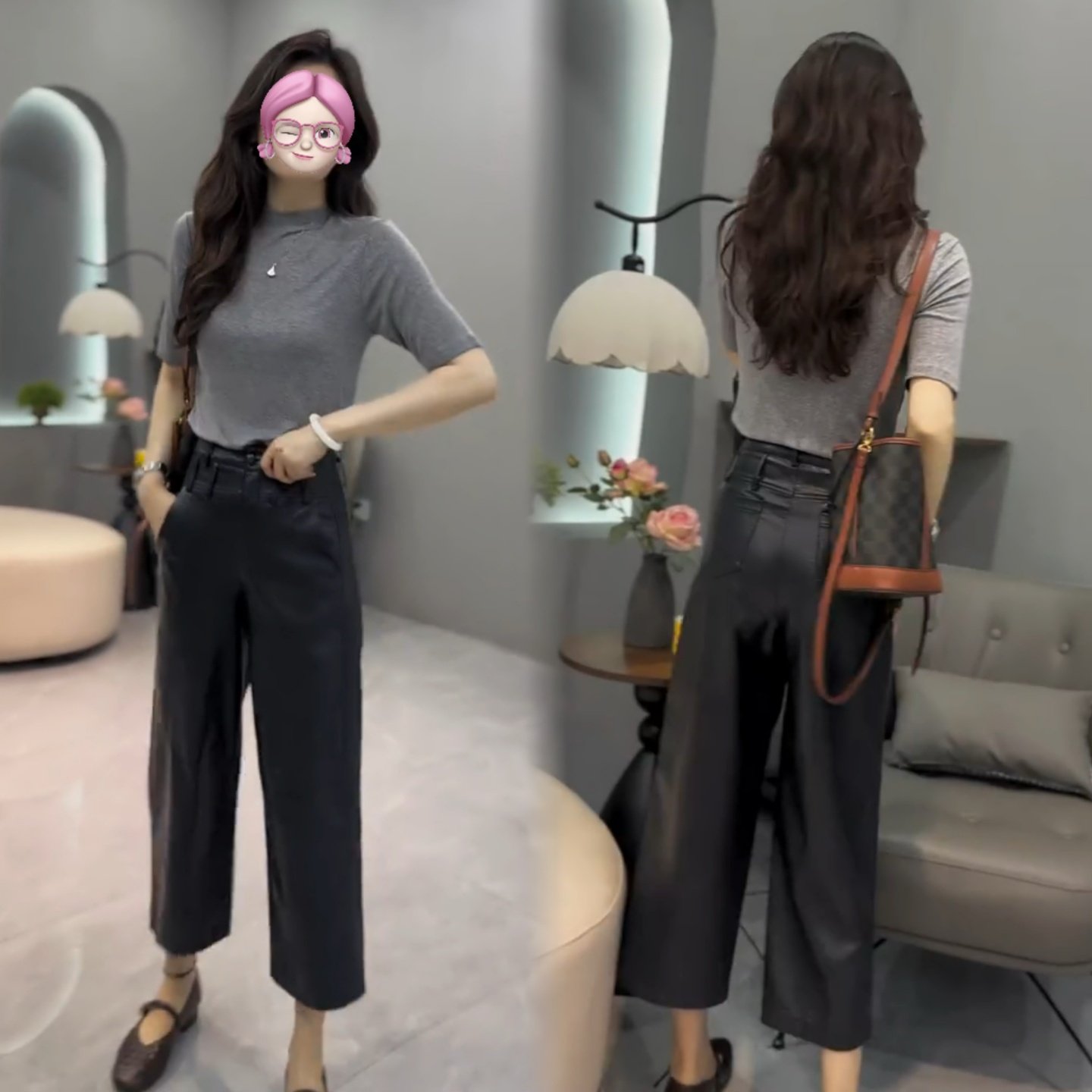 2025早秋时尚洋气百搭欧货个性双腰蛋白皮直筒裤九分阔腿PU皮裤女,女装/女士精品,休闲裤,淘宝优惠券,粉丝福利购,淘宝优惠卷