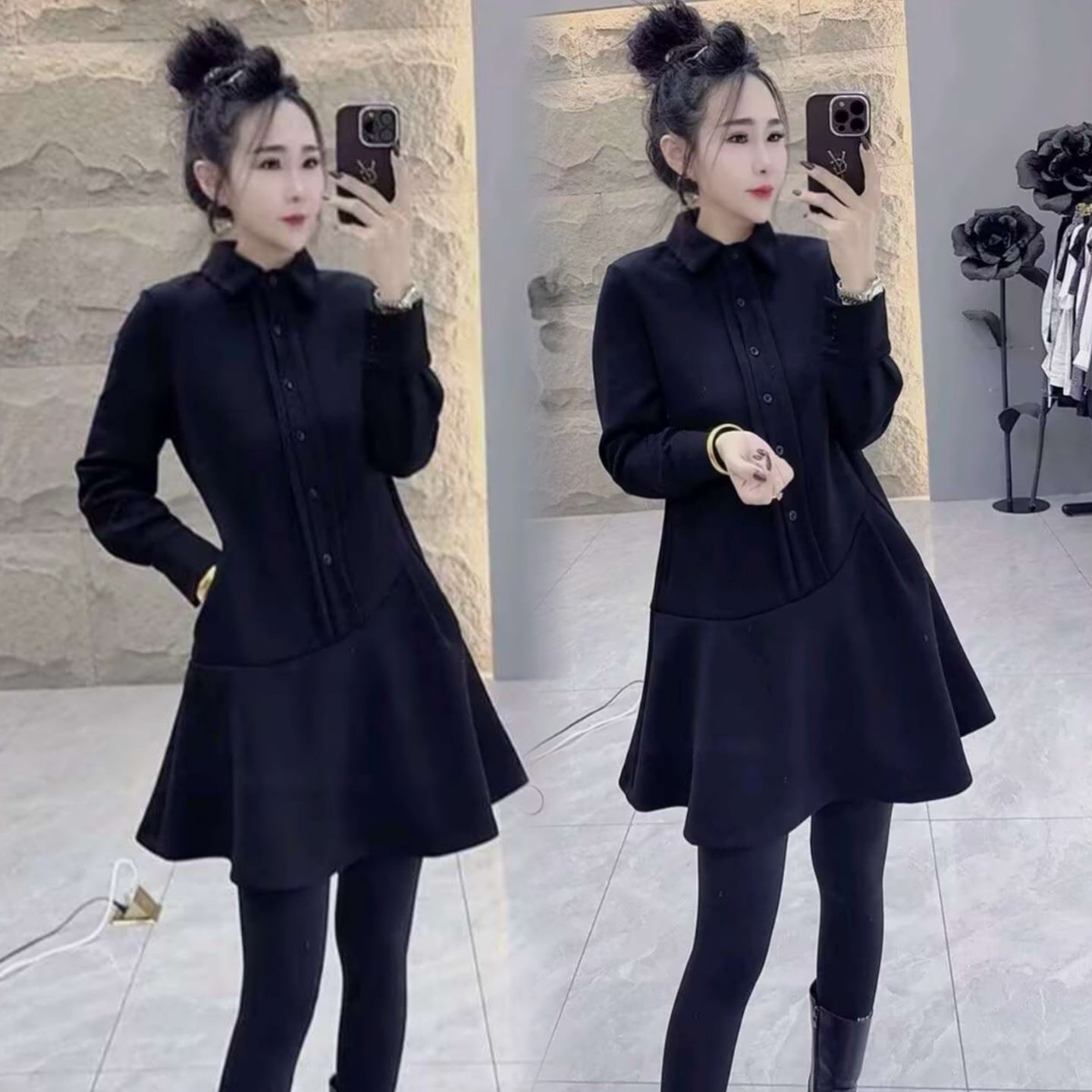 秋冬季时尚减龄显白设计感休闲百搭时髦洋气显瘦衬衫领个性连衣裙,女装/女士精品,连衣裙,淘宝优惠券,粉丝福利购,淘宝优惠卷