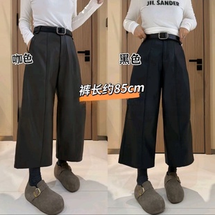 2025秋冬欧货新款加绒九分设计感宽松阔腿中线休闲裤靴裤蛋白皮裤