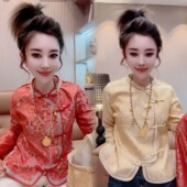 洋气新中式 气质显白时尚 设计感提花刺绣国风盘扣衫 秋冬季 上衣衬衫