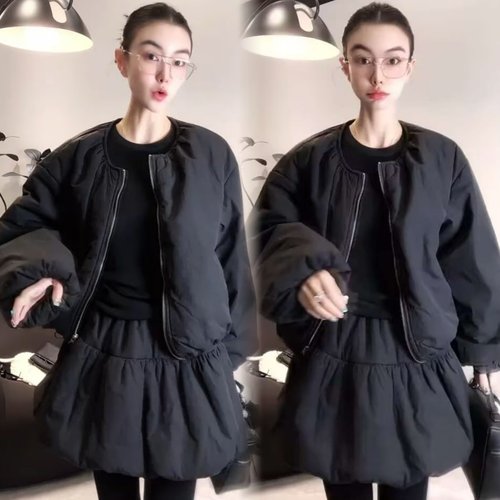 灯笼袖加棉外套棉衣A字蓬蓬裙