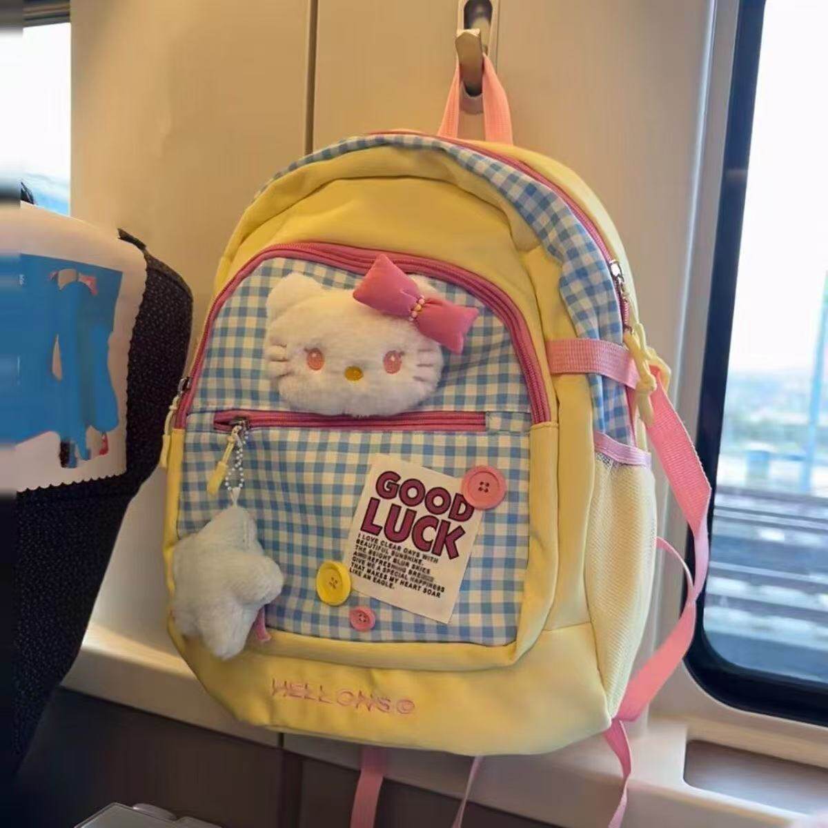 新款日系ins风格子双肩包可爱大容量轻便校园背包大学生百搭书包