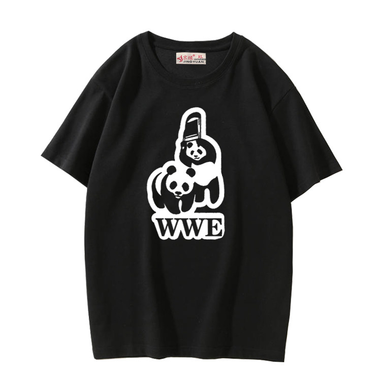 wwe纯棉短袖图案t恤冷石强森衣服wwf熊猫恶搞美国职业摔跤搞笑体