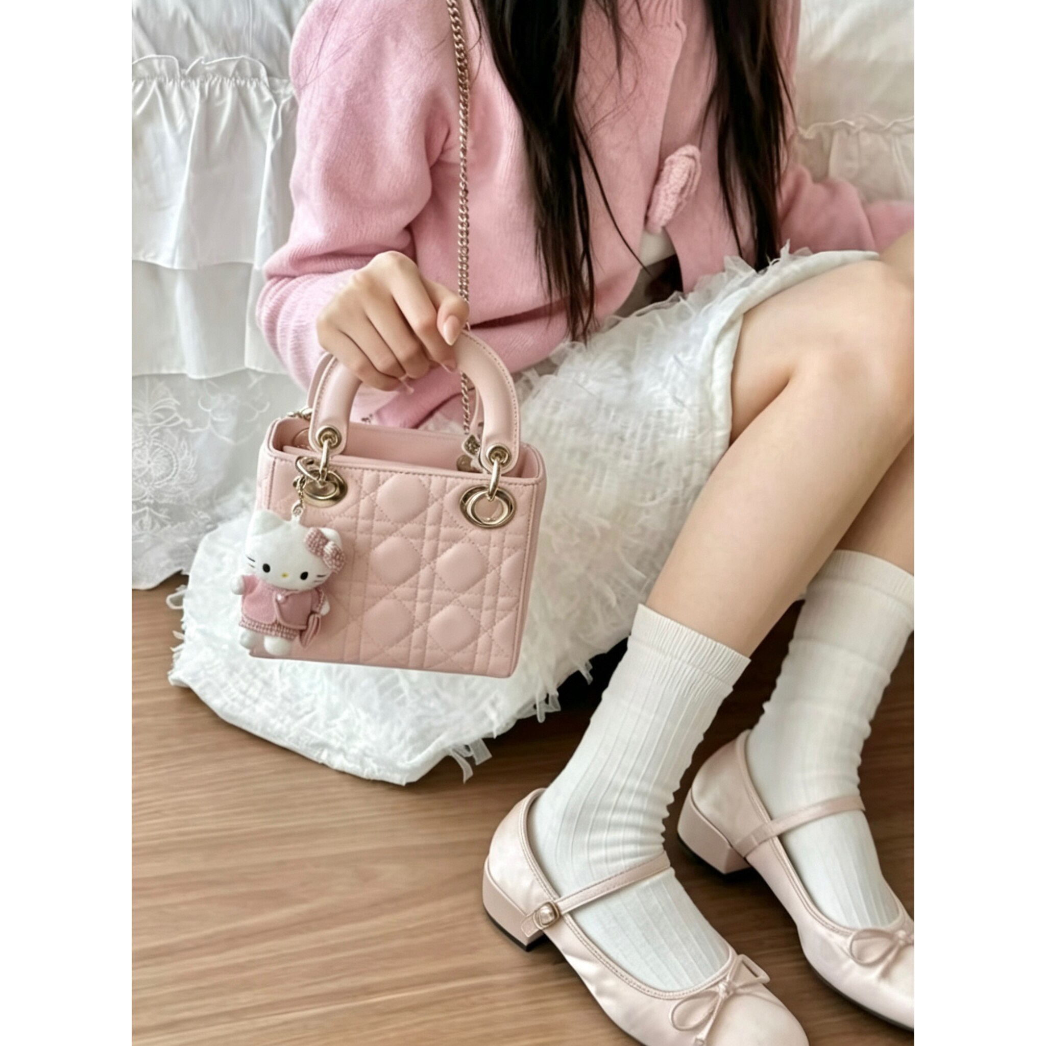 【竖版戴妃包】菱格包真皮蝴蝶结链条包单肩斜挎手提包少女风轻奢