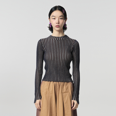 MOVEUP幻走2023冬季新款.FUN系列圆领不规则条纹设计师短款毛衣女