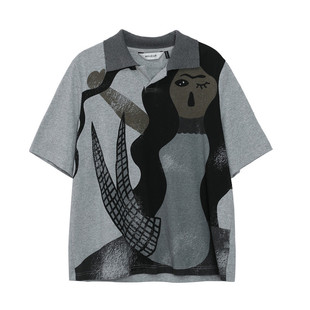 纯棉翻领印花设计师短款 新款 MOVEUP幻走2025春季 T恤 商场同款