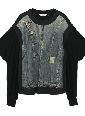 MOVEUP幻走2023秋季新款假两件印花设计师短款卫衣女123310527