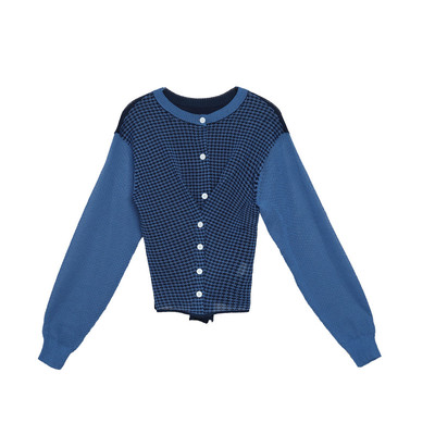 【商场同款】MOVEUP幻走2025春季新款撞色格子收腰设计师针织开衫