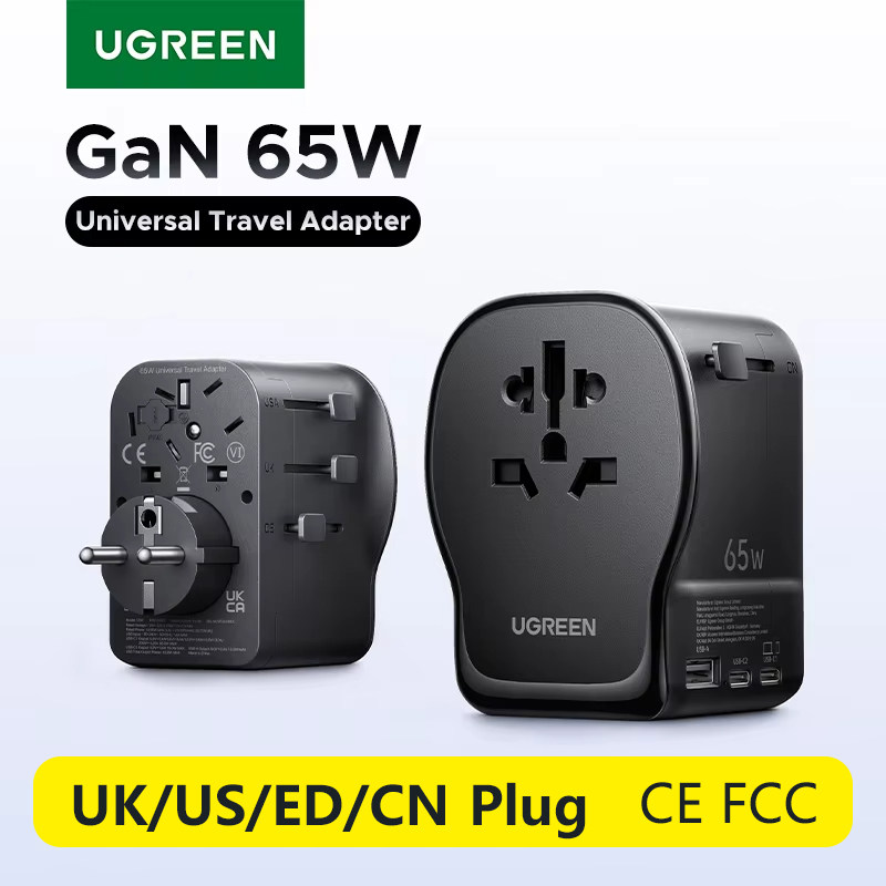 UGREEN GaN 65W Travel Adapter USB-C AC Socket Certified Fast Charger EU US UK Plug With Grounding