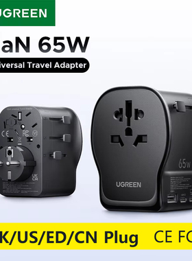 UGREEN GaN 65W Travel Adapter USB-C AC Socket Certified Fast Charger EU US UK Plug With Grounding