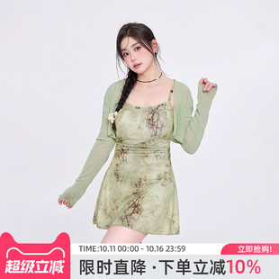 胖mm连体 微胖女孩遮肉显瘦2025新款 agliondy大码 泳衣女泡温泉长袖