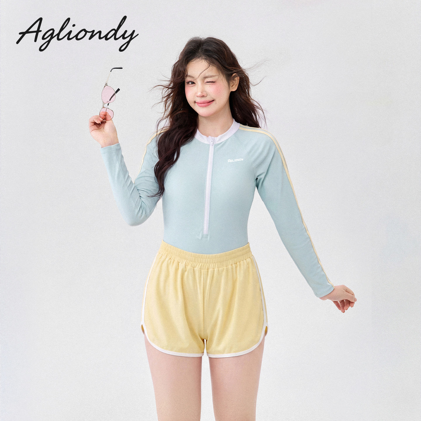 agliondy大码泳衣女微胖专业运动遮肉显瘦胖mm2026新款长袖竞速图片