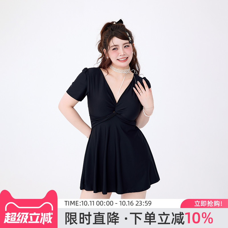 agliondy纯色裙式连体女士泳衣