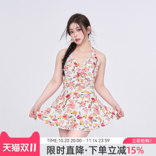 agliondy大码 泳衣女士温泉微胖女孩遮肉高级感挂脖游泳衣2025新款