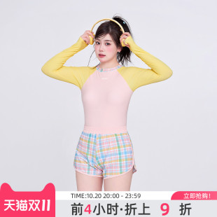 竞速泡温泉 长袖 agliondy大码 泳衣女微胖女孩遮肉显瘦胖mm2025新款