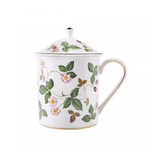 WEDGWOOD威基伍德野草莓带盖马克杯骨瓷水杯茶杯欧式家用大杯子