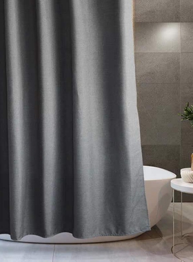 仿亚麻加厚浴帘灰色窗帘挡光浴室淋浴房隔断防水免打孔浴帘杆套装