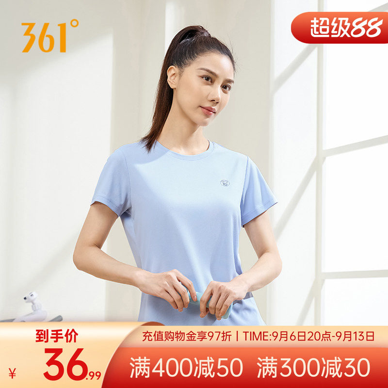 361度运动t恤女夏季新款常规舒适上衣圆领长T恤
