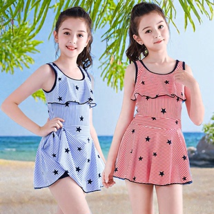 断码特价儿童泳衣女童连体裙式平角裤女孩洋气学生中大童温泉泳装