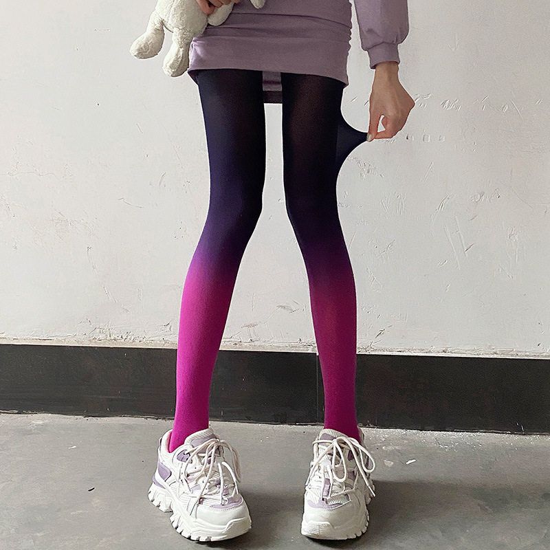 灰色渐变丝袜黑白薄款个性连裤袜子日系天鹅绒黑丝彩虹女袜防脱丝