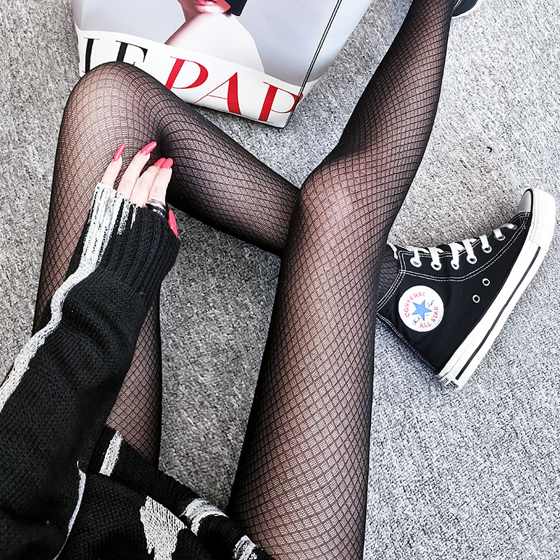 新款黑色丝袜个性小菱格子提花连裤袜薄款女士性感打底裤夏季透气