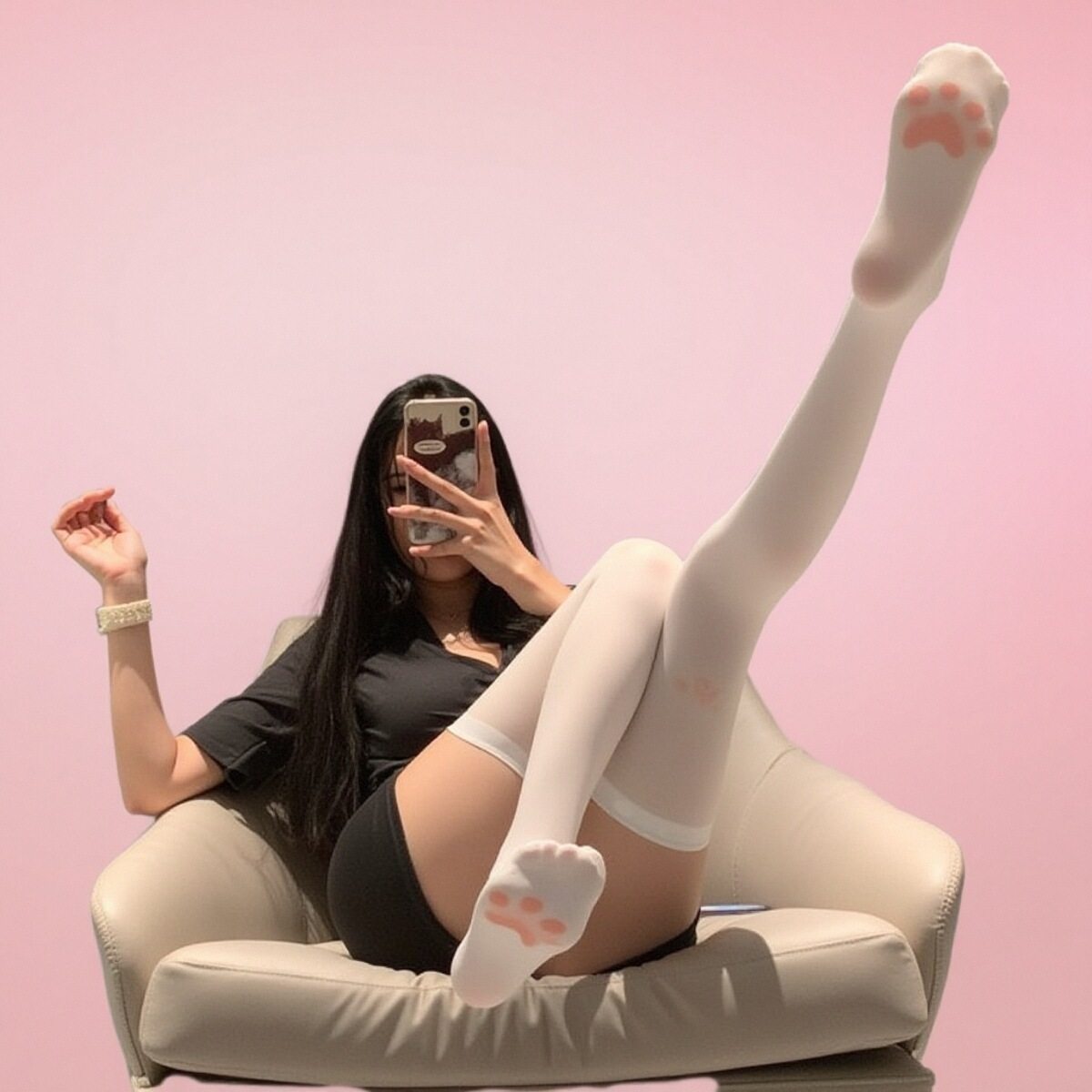 纯欲猫爪袜二次元洛丽塔少女可爱丝袜樱花可爱脚印猫咪长筒白丝袜,女士内衣/男士内衣/家居服,连裤袜/打底袜,淘宝优惠券,粉丝福利购,淘宝优惠卷